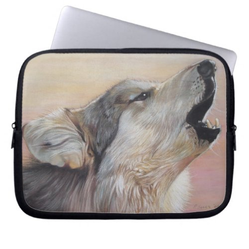 wildlife painting of howling gray wolf laptop sleeve