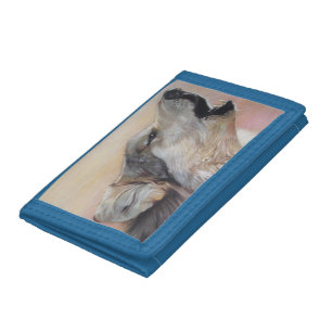 wildlife painting of howling gray wolf tri-fold wallet
