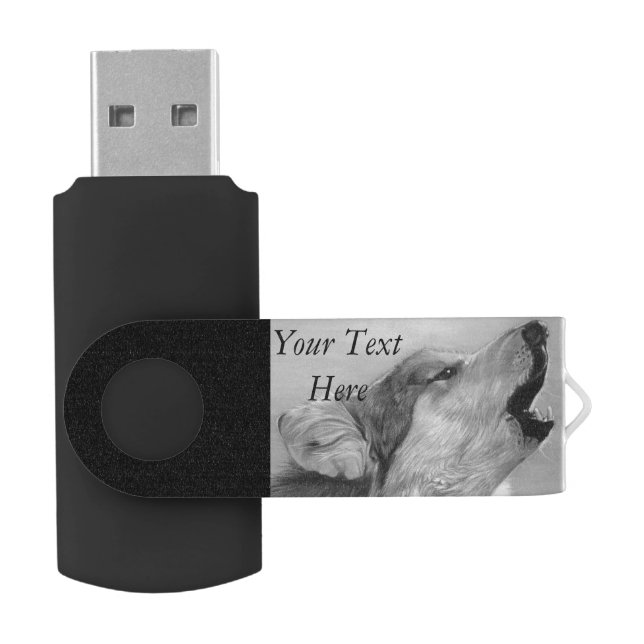 wildlife painting of howling gray wolf USB flash drive (Opened)