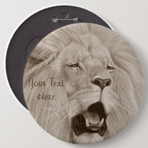 wildlife painting of lion roaring big cats button