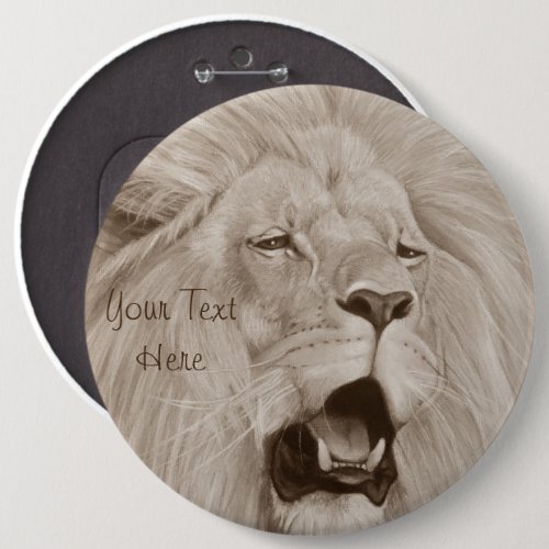 wildlife painting of lion roaring big cats  button