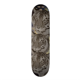 wildlife painting of tiger big cat black and white skateboard deck