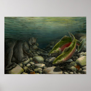Wildlife Painting Prints Salmon Fishing Bear Print