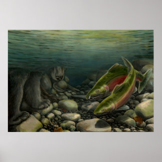 Wildlife Painting Prints Salmon Fishing Bear Print