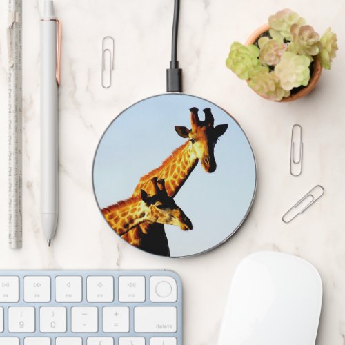 Wildlife Photography Blue Sky Giraffes Wireless Charger