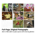 Wildlife Photography Calendar with Custom Year<br><div class="desc">Popular wildlife favorites like birds, butterflies, bees, rabbits, squirrels, and autumn leaves fill the pages of this custom year nature photography calendar. After the year is over, cut off the spine to enjoy 12 frame-worthy nature photos for years to come. I hope you will enjoy this colorful calendar full of...</div>
