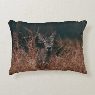WILDLIFE PHOTOGRAPHY OF GRAY DEER SURROUNDED BY GR ACCENT PILLOW