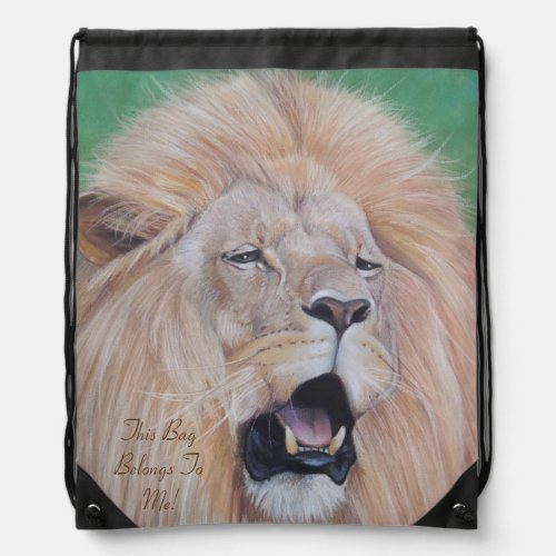 wildlife picture of a lion roaring big cat drawstring bag