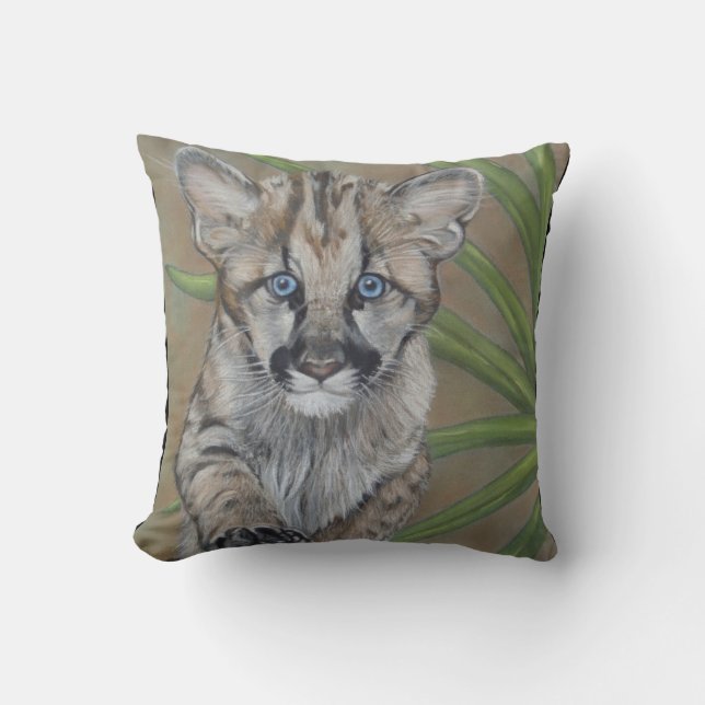 wildlife picture of big cat cougar kitten throw pillow (Front)