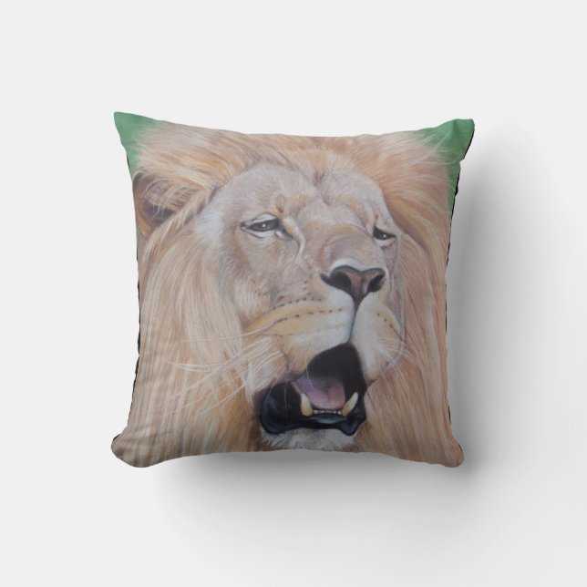 wildlife picture of big cat roaring lion throw pillow (Front)