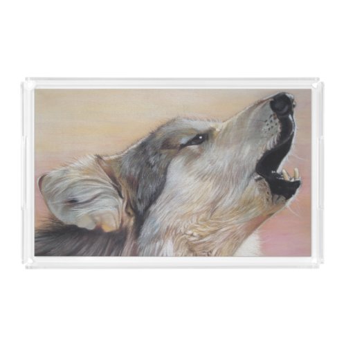 wildlife picture of gray wolf howling acrylic tray