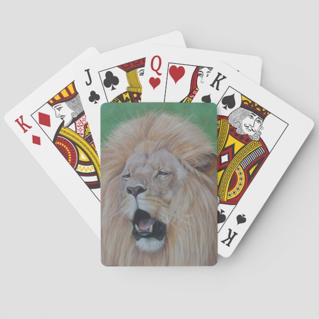 wildlife picture of lion roaring big cat  poker cards (Back)