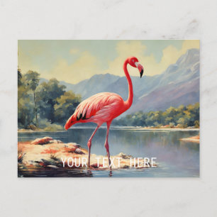 Wildlife Pink Flamingo River Mountain Vintage Postcard