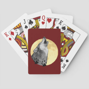 Wildlife playing cards, wolf howling at the moon poker cards