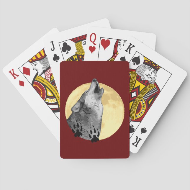 Wildlife playing cards, wolf howling at the moon poker cards (Back)