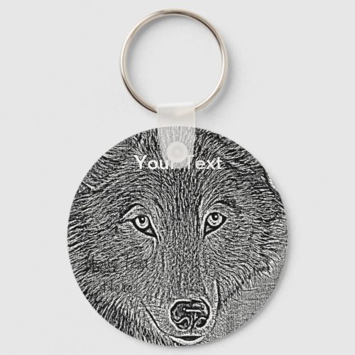 wildlife portrait painting of gray wolf  keychain