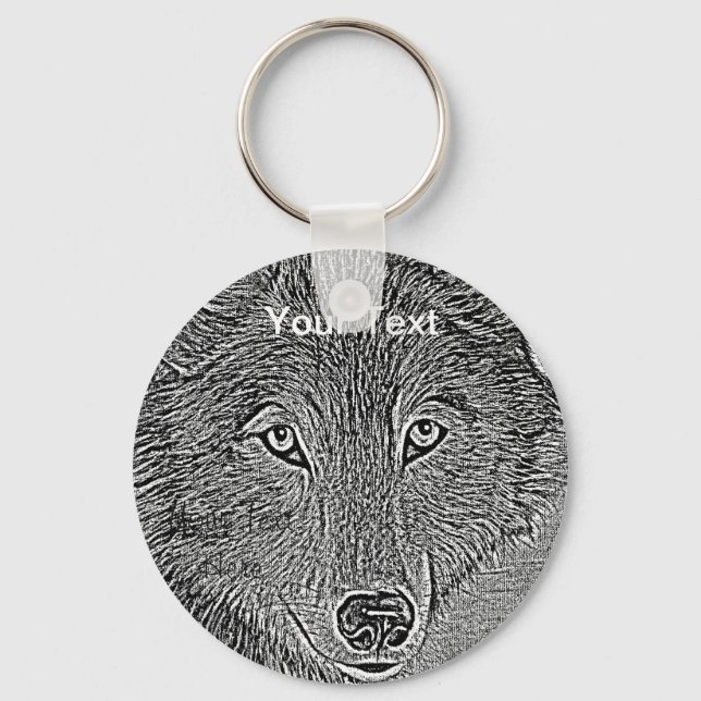 wildlife portrait painting of gray wolf  keychain (Front)