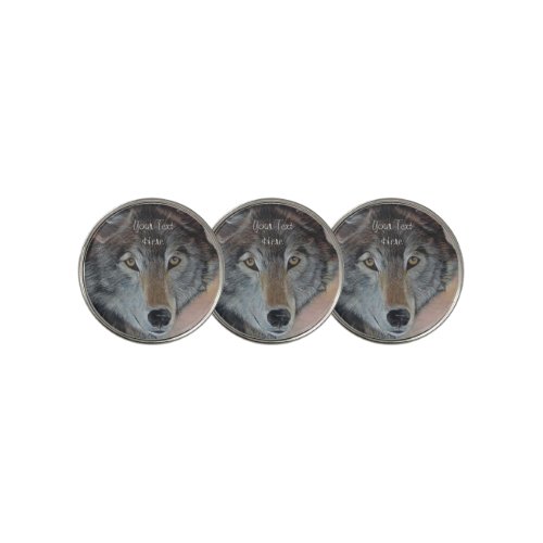 wildlife portrait picture of gray wolf  golf ball marker