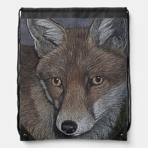 wildlife portrait picture of red fox drawstring bag