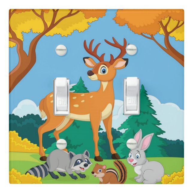 Wildlife Raccoon Chipmunk Rabbit Deer Fall Landsca Light Switch Cover (In Situ)