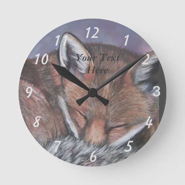 wildlife realist  painting of sleeping red fox round clock (Front)