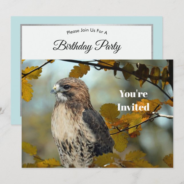Wildlife Red Tailed Hawk Autumn Photo Birthday Invitation (Front/Back)