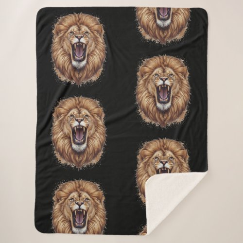 Wildlife Roaring Lion Big Cat Sherpa Blanket