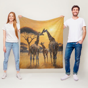 Wildlife Safari African Giraffe Mother & Baby Fleece Blanket