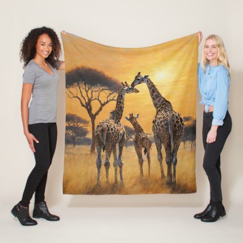 Wildlife Safari African Giraffe Mother  Baby Fleece Blanket