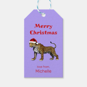 Wildlife Safari Animal Leopard Santa Hat Christmas Gift Tags