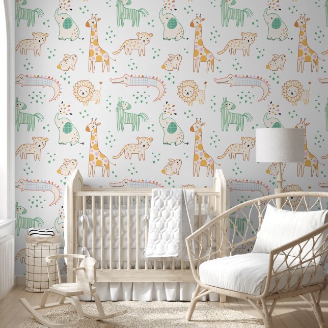 Wildlife Safari Cute Animal Pattern Wallpaper (Kids)