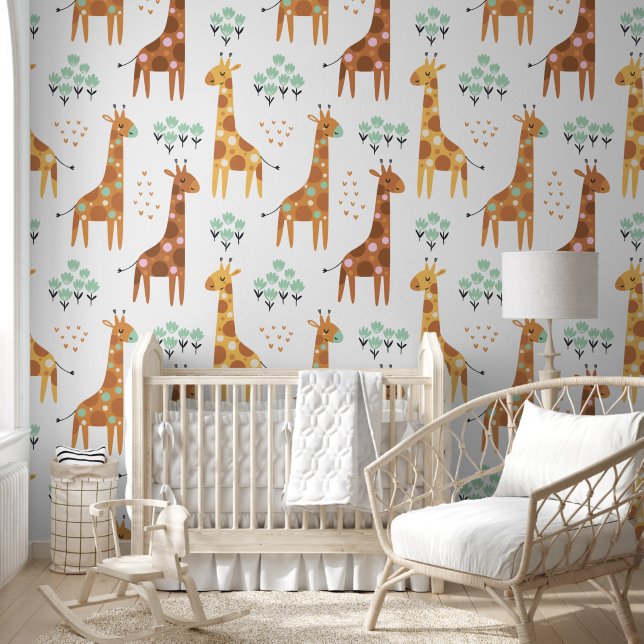 Wildlife Safari Cute Giraffe Pattern Wallpaper (Kids)