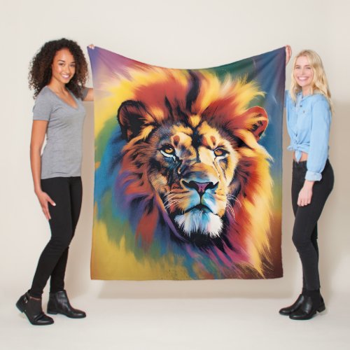 Wildlife Safari Decor African Lion Art Rainbow Fleece Blanket