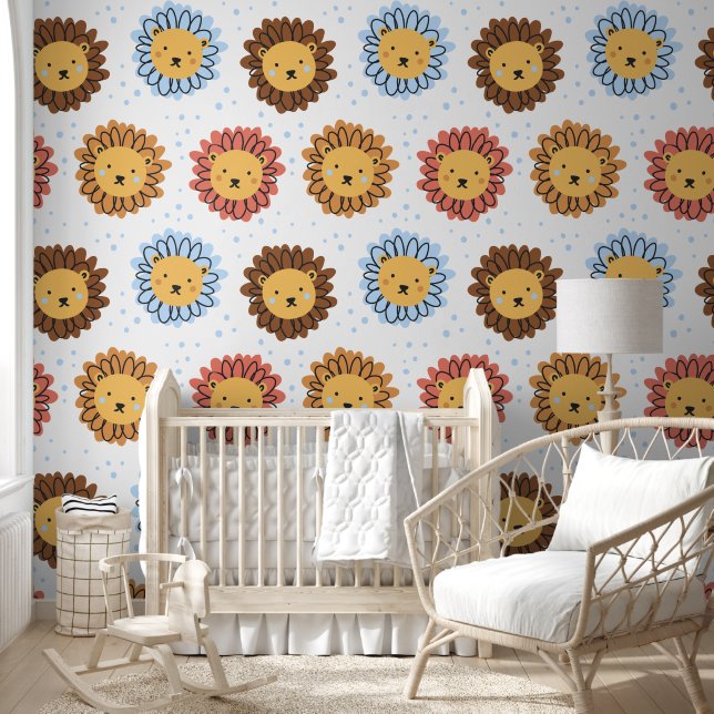 Wildlife Safari Lion Pattern Wallpaper (Kids)