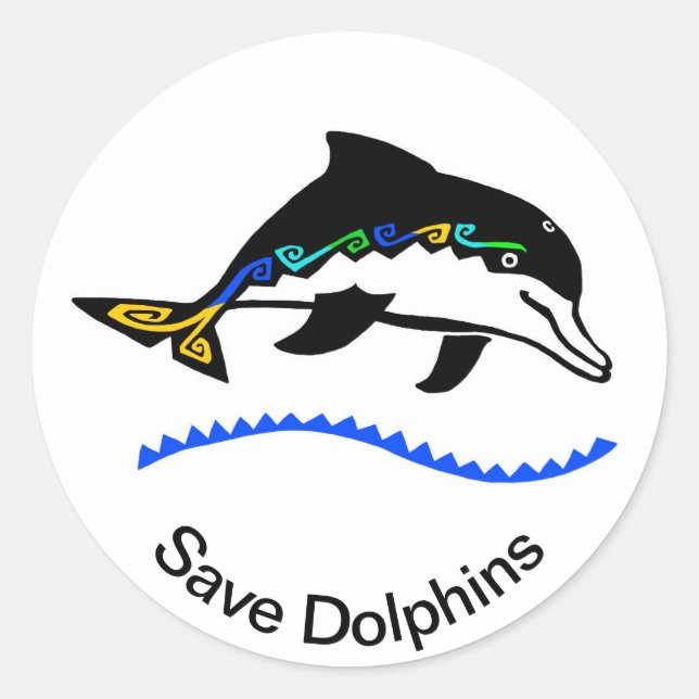 Wildlife - Save DOLPHINS - Nature - Ocean Blue Classic Round Sticker (Front)