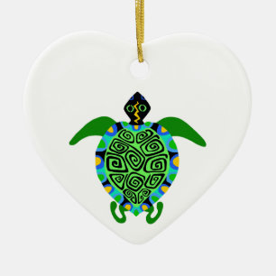 Wildlife - Sea TURTLE -Marine- aquatic -Heart Ceramic Ornament