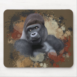 Wildlife Sitting Gorilla Earth Tone Paint Splatter Mouse Pad