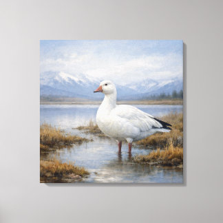 Wildlife Snow Goose Mountain Lake Canvas Print