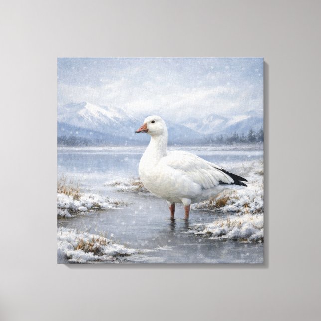 Wildlife Snow Goose Winter Snowfall Canvas Print (Front)