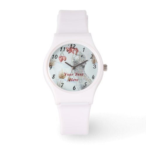 wildlife snow scene with cute field mouse watch