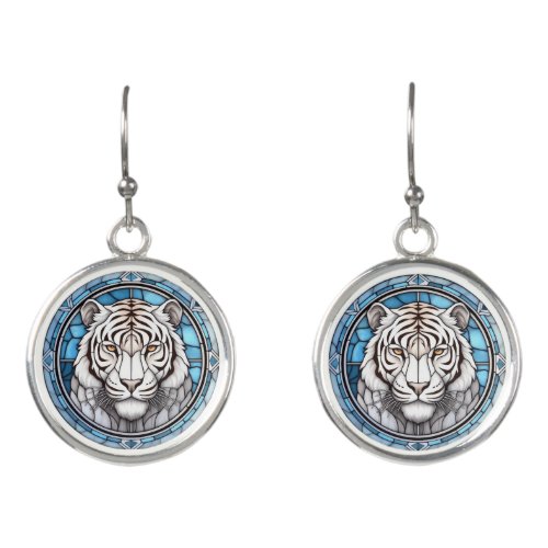 Wildlife White Tiger Stained Glass Earrings