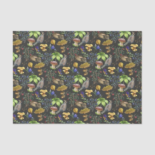 Wildlife, Wild Mushrooms and Berries Nature Tissue Paper (Front)