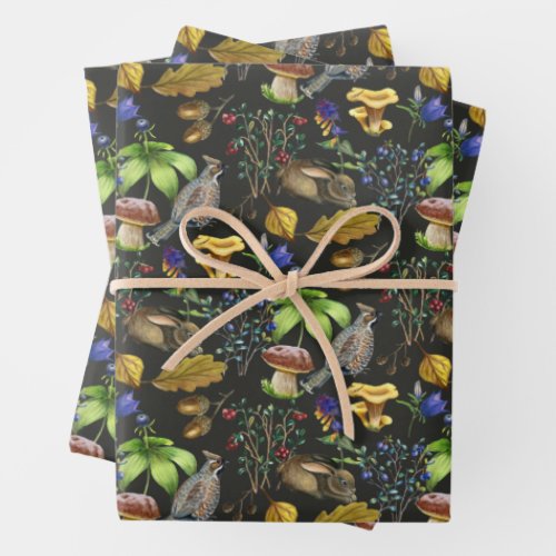 Wildlife Wild Mushrooms and Berries Nature Wrapping Paper Sheets