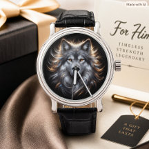Wildlife Wolf Portrait on Black Watch Gift