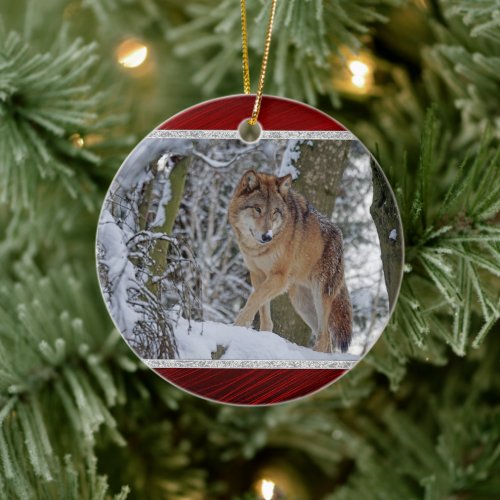 Wildlife Wolf Snow Photo Ceramic Ornament