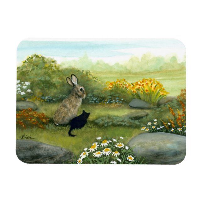 Wildlife Wonders Rabbit and the Kitten by Bihrle Magnet (Horizontal)