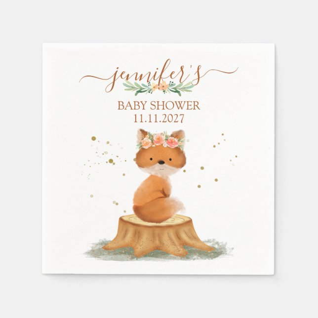 Wildlife Woodland Fox Baby Shower Napkins (Front)