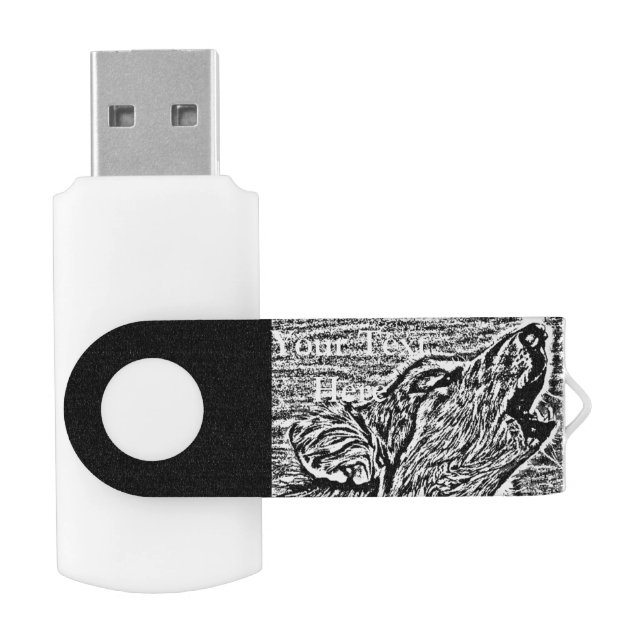 wildlifeabstract picture of gray wolf howling USB flash drive (Opened)