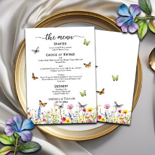 Wildlowers Butterflies Elegant 5x7'' Wedding Menu