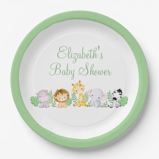 Wildly chic jungle baby shower paper plates (Front)